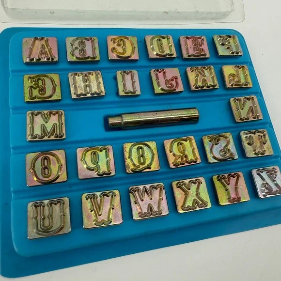 Vintage 3/4" Alphabet Letter Stamp Set A-Z Gothic Leather Metal Complete - Picture 3 of 8